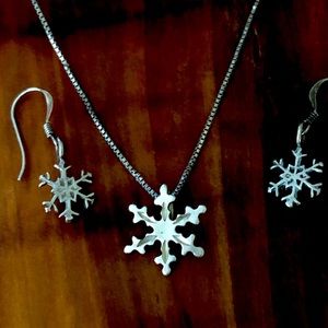 Sterling Silver Snowflake Necklace and Earring Set